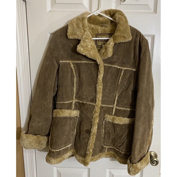 Mudd Jeans Vintage Y2K Women’s Genuine Leather With Faux Fur Coat Button Sz XL - Picture 1 of 16